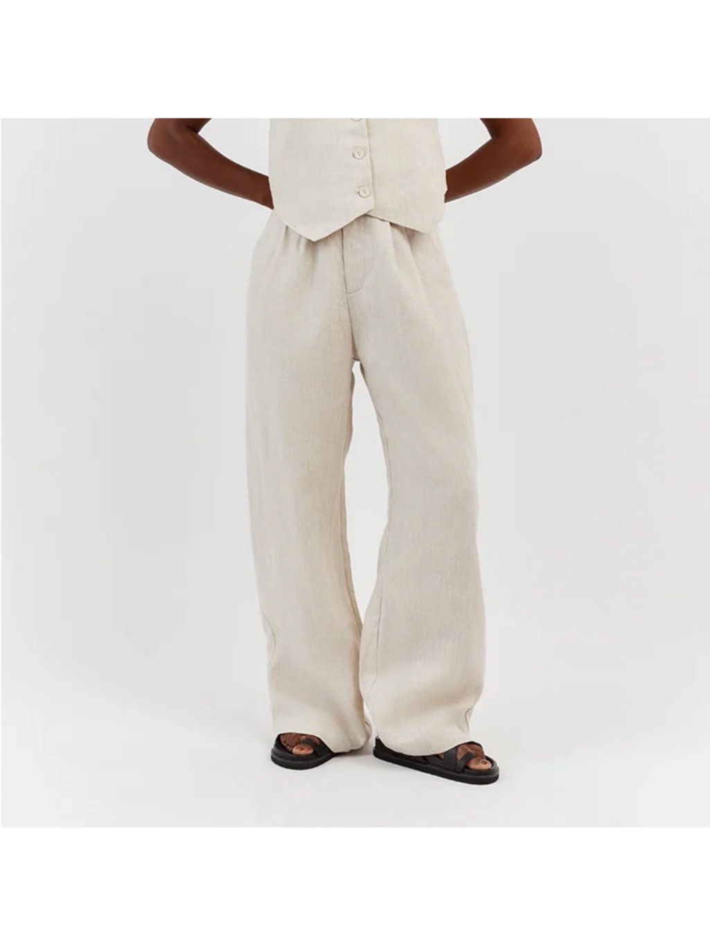 Dissh Cream Wide-Leg Linen-Blend Pants